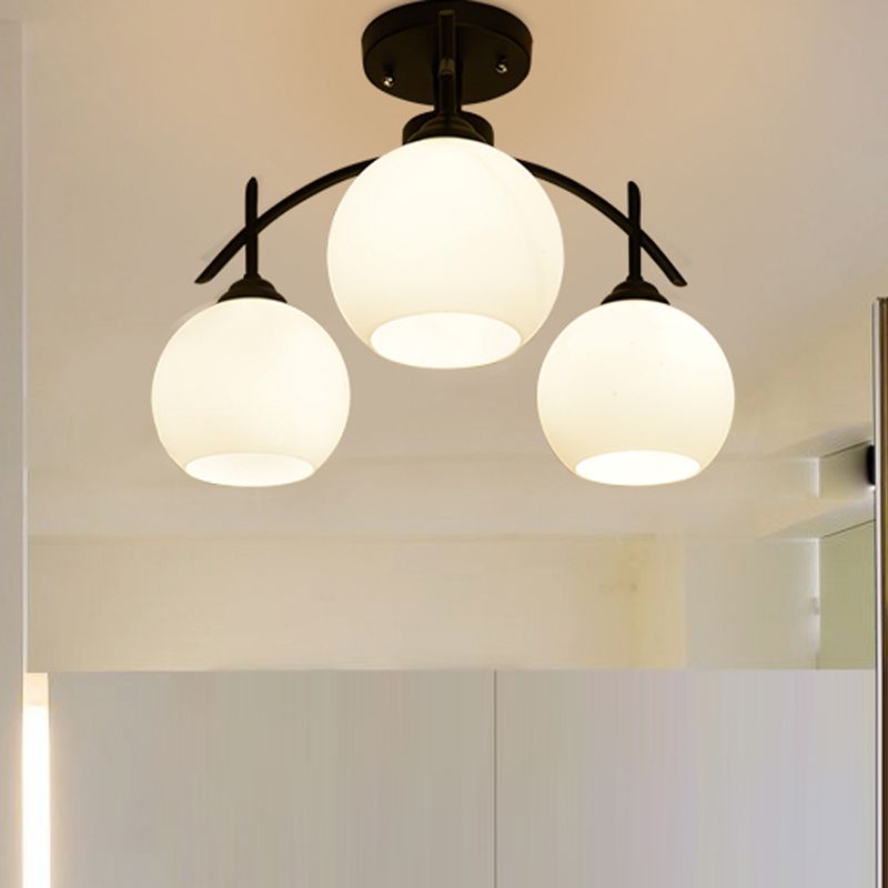 Lámpara de techo múltiple de la lámpara de semi lavado de metal tradicional con sombra de vidrio de globo