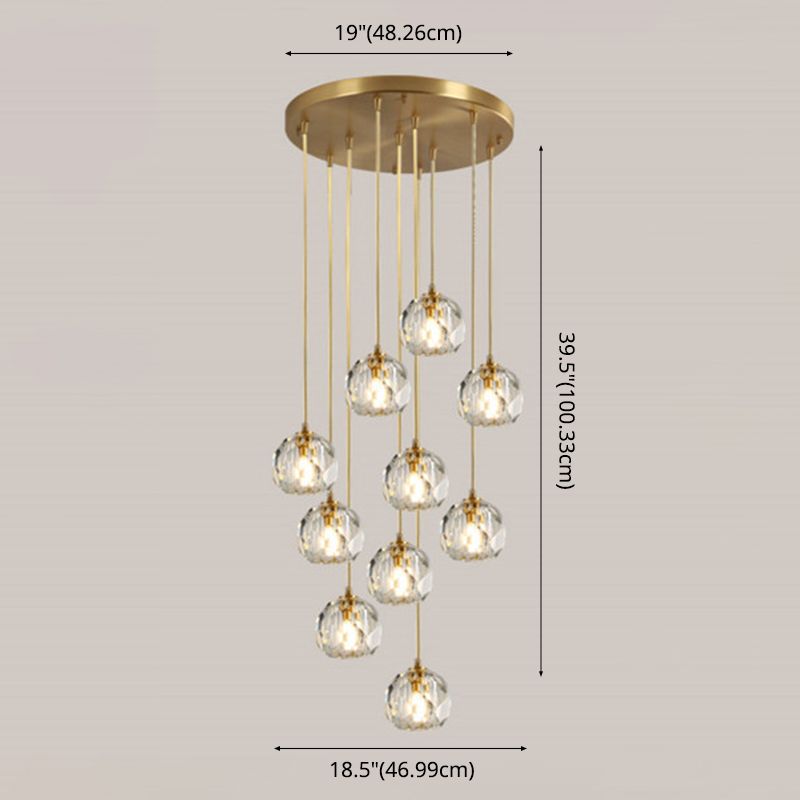 Spiral Stairs Gold Pendant Light Fixture Clear Crystal Nordic Style Hanging Light