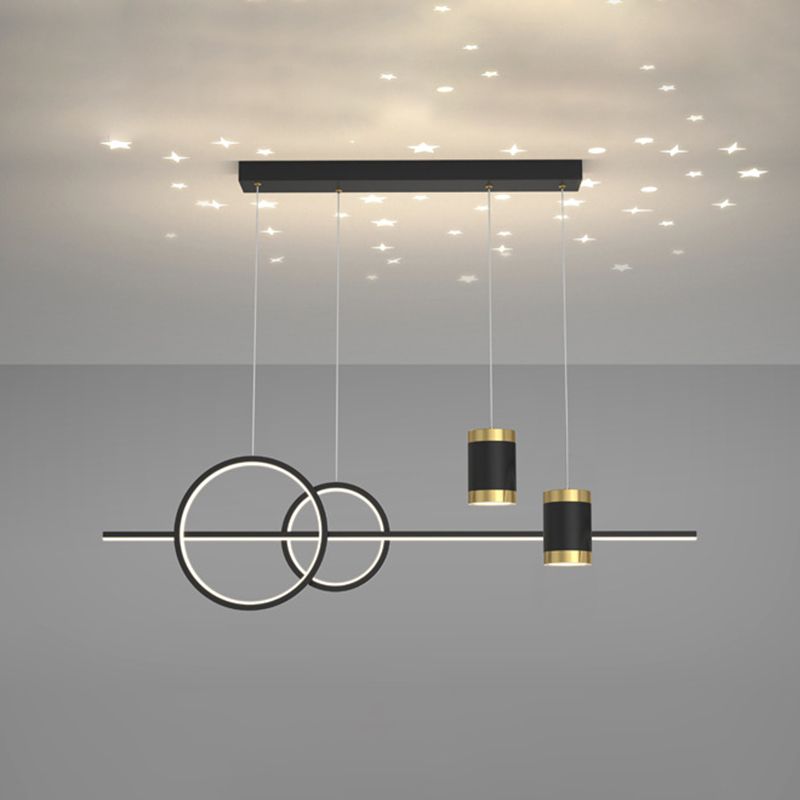 5-Light Contemporary Black/Golden Island Lighting LED Ceiling Light for Bedroom