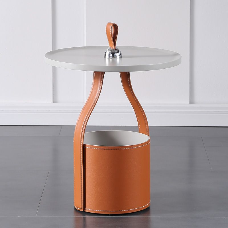 Modernistic Wood Pedestal with Storage Round Living Room Side Table