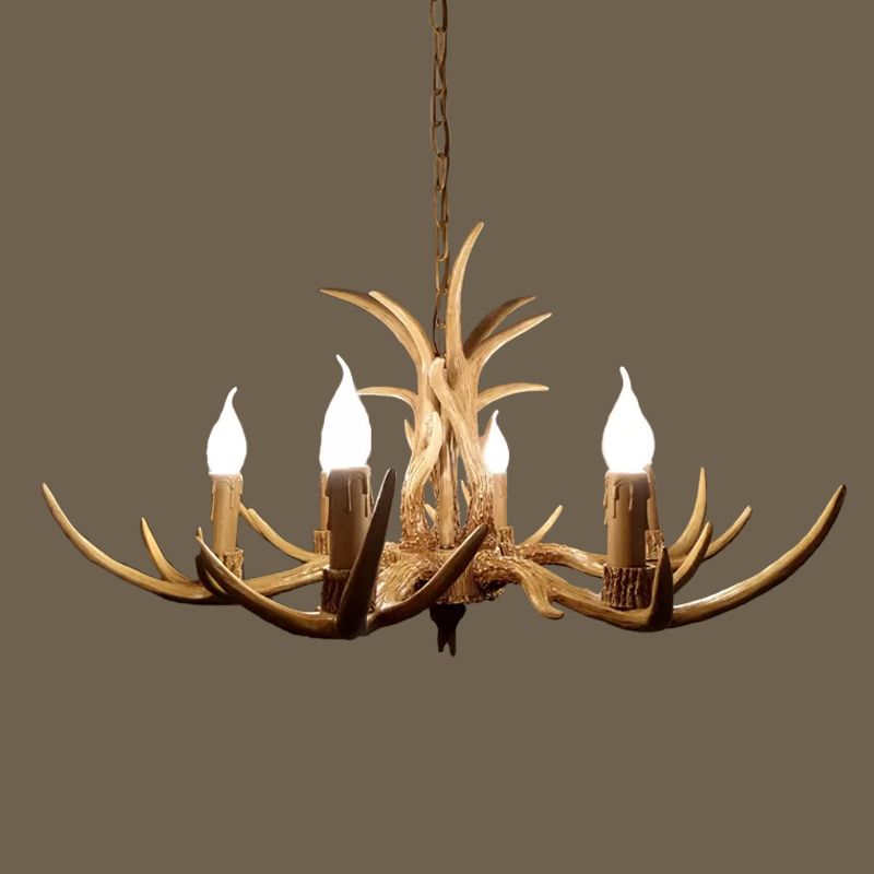 6/8/12 Bulbs Chandelier Lodge 1/2-Layered Antler Resin Ceiling Suspension Lamp in Brown