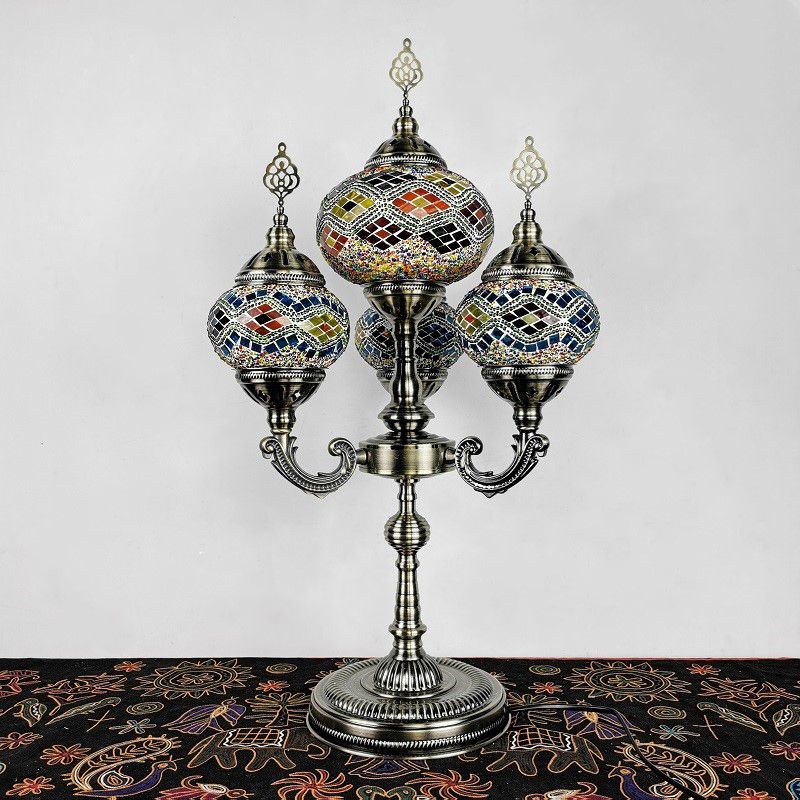 Stained Glass Candelabra Task Lamp Traditional 4 Lights Bedside Nightstand Lamp in Yellow/Orange/Blue