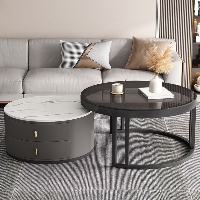 Round Tropical Coffee Table Storage 2 Nesting Coffee Table Set