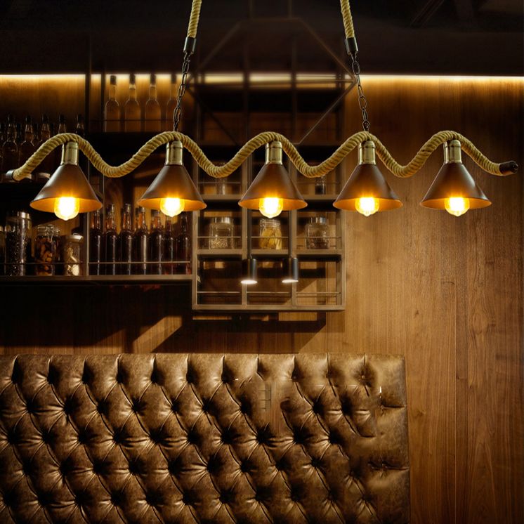 Corda di canapa a corda industriale di illuminazione dell'isola luci a ciondolo nero lineare per sala da pranzo