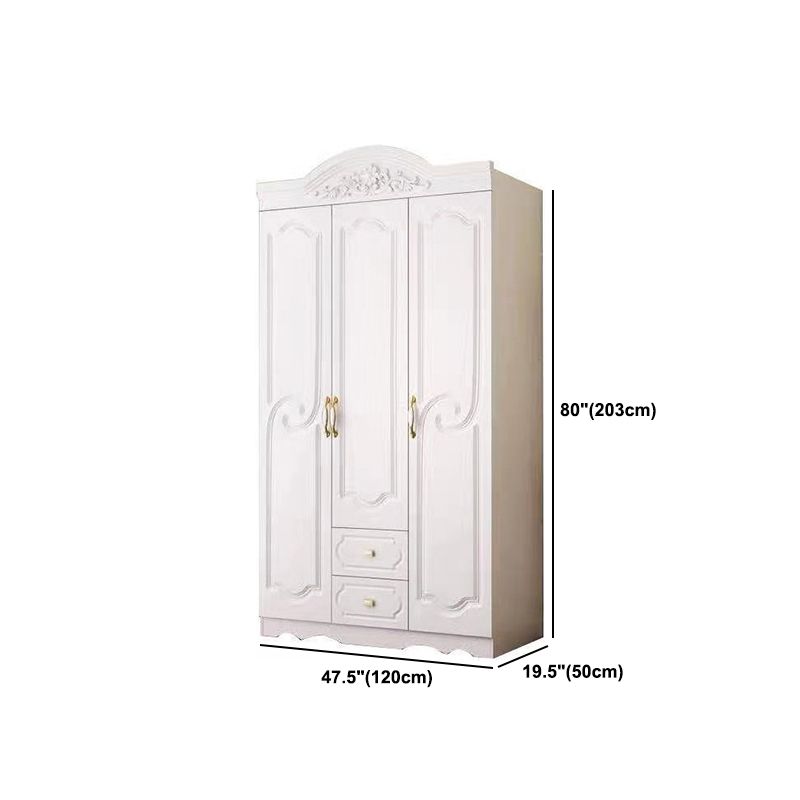 French Country Wardrobe Cabinet White Engineered Wood Wardrobe with 2 Drawers