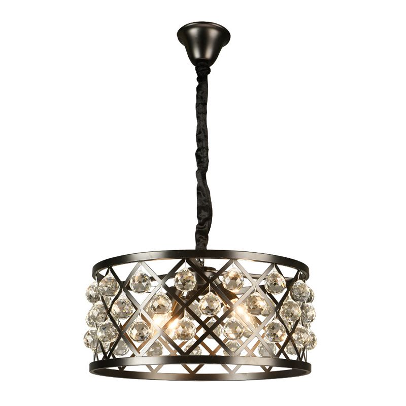 Drum Living Room Suspended Lighting Fixture Crystal Encrusted Modern Ceiling Suspension Lamp in Black