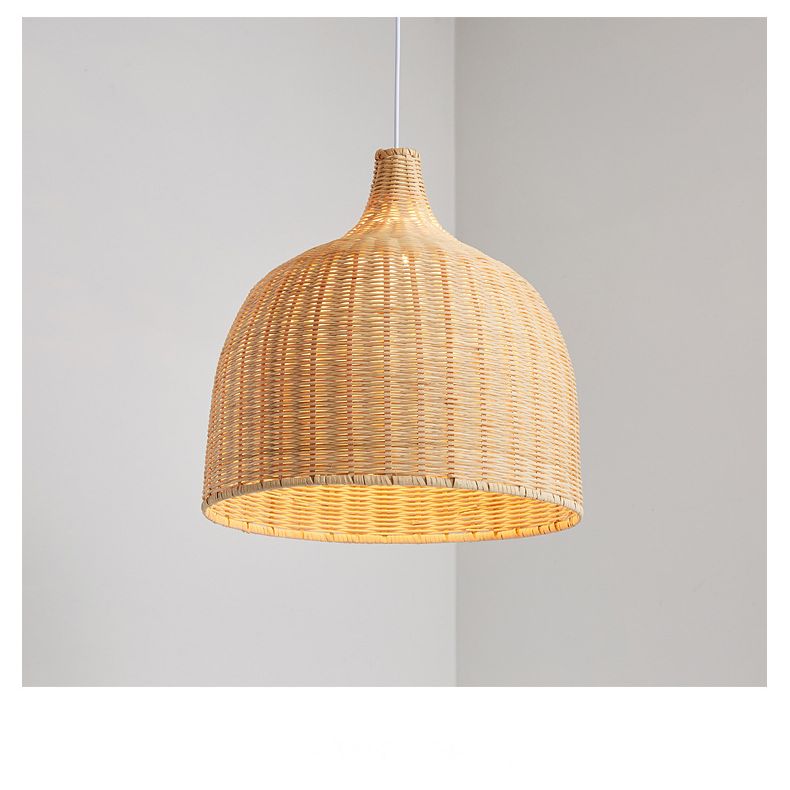 Handwoven Dome Pendant Light Fixture Chinese Bamboo Single Bulb Dining Table Ceiling Light in Beige
