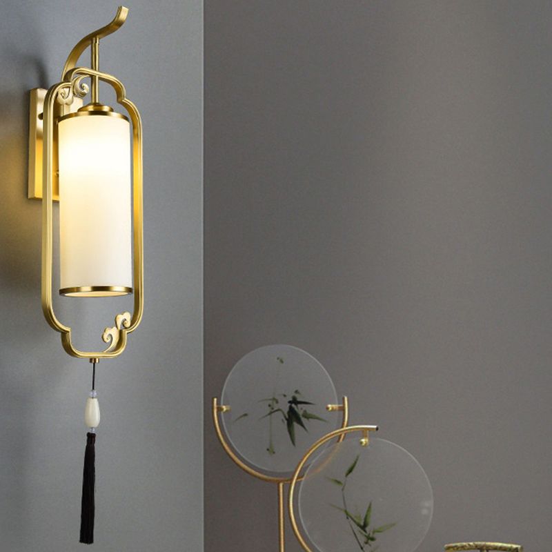 Modern Simple Wall Light Cylinder Shape Wall Lamp with Glass Shade for Living Room