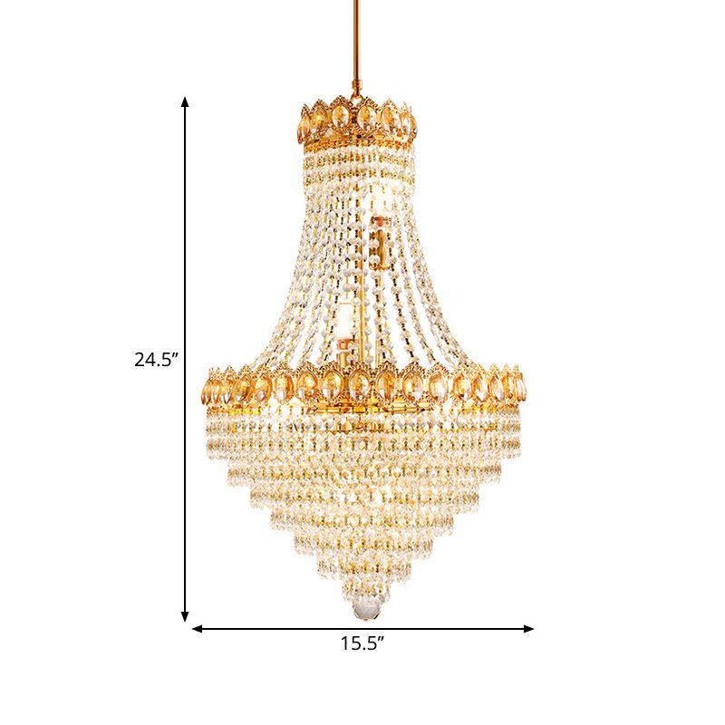 Gold Conical Down Lighting Contemporary 5/8-Bulb Faceted Crystal Ceiling Chandelier for Parlor