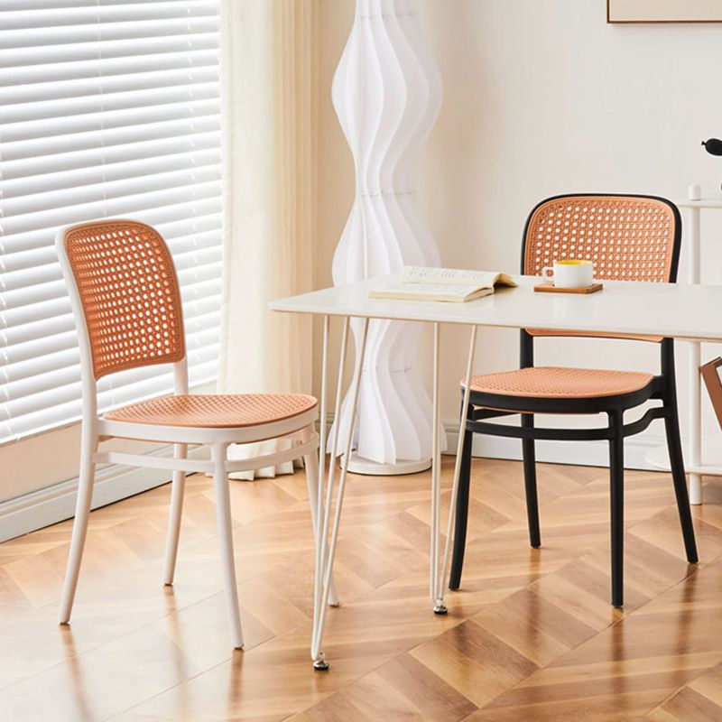 Contemporary Armles Dining Side Chair with Natural Back Stacking Chair