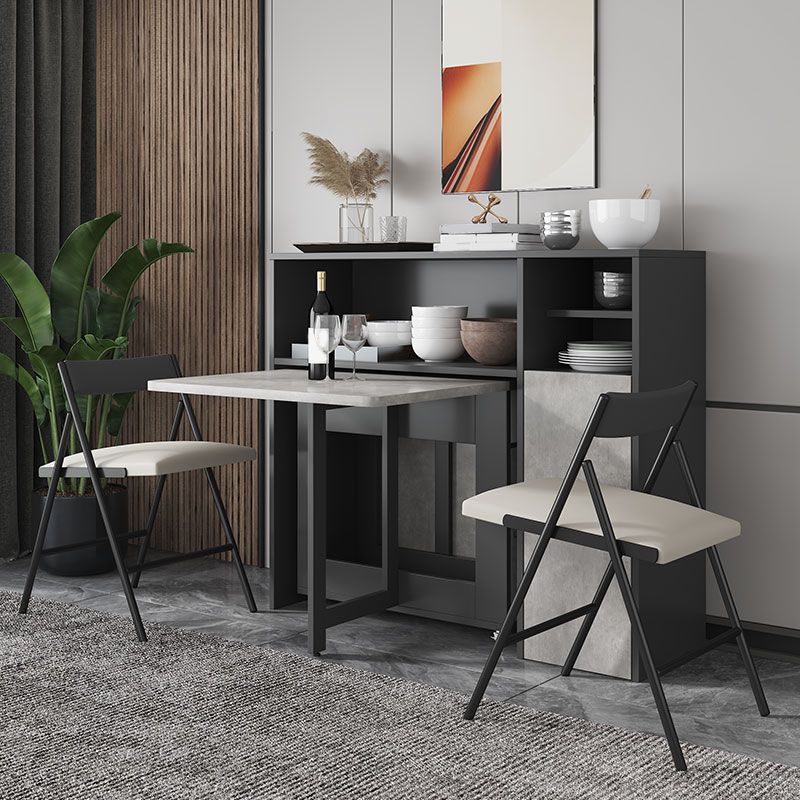 Modern Foldable Wood Top Dining Table Extendable for Small Spaces in Grey