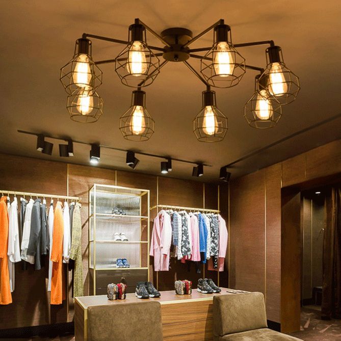 Industrial Starburst semi Flush Mount Light Metal Metal Semi Flush Lighttures pour chambre de salon