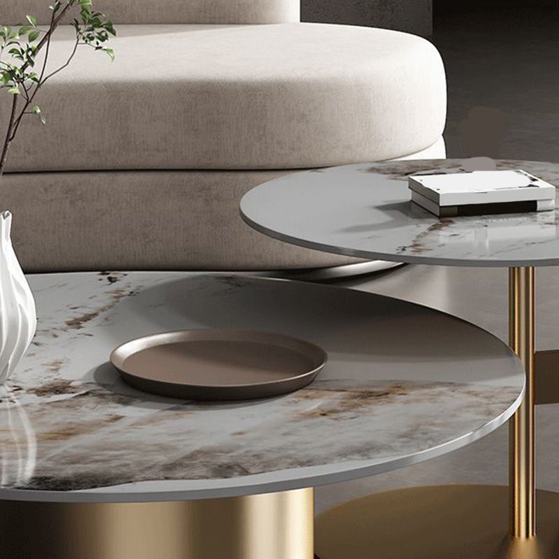 Modern Round Slate Cocktail Table Stainless Steel Pedestal Coffee Table