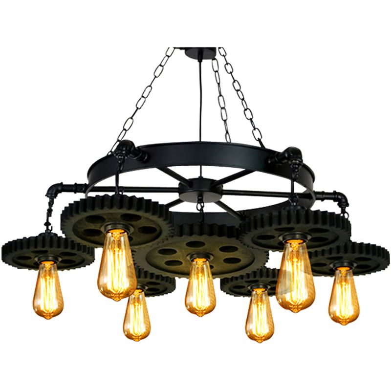 Black Wrought Iron Ceiling Hung Fixtures Vintage Tube Pendant Lighting for Bar