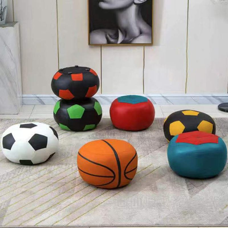 Water Resistant Standard Round Modern Red Leather Pouf for Living Room