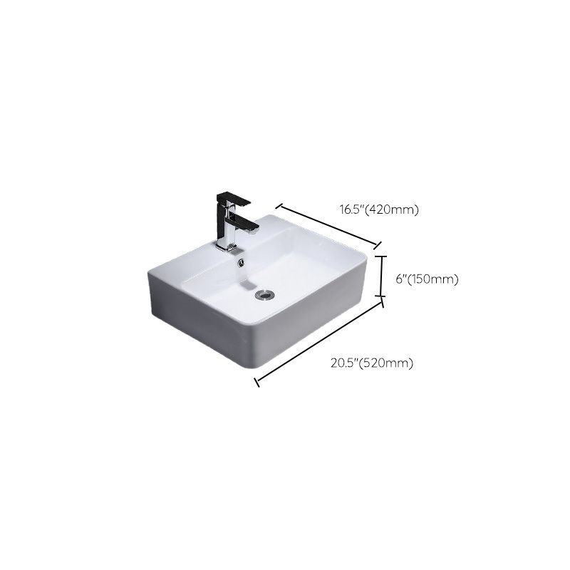 Contemporary Vessel Bathroom Sink Rectangular White Ceramic Overflow Drain Assembly Sink