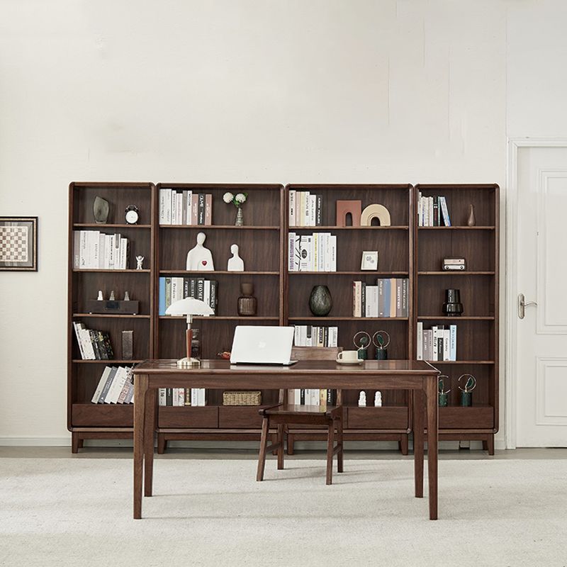Modern Style Closed Back Bookshelf Standard Solid Wood Bookcase with Drawers