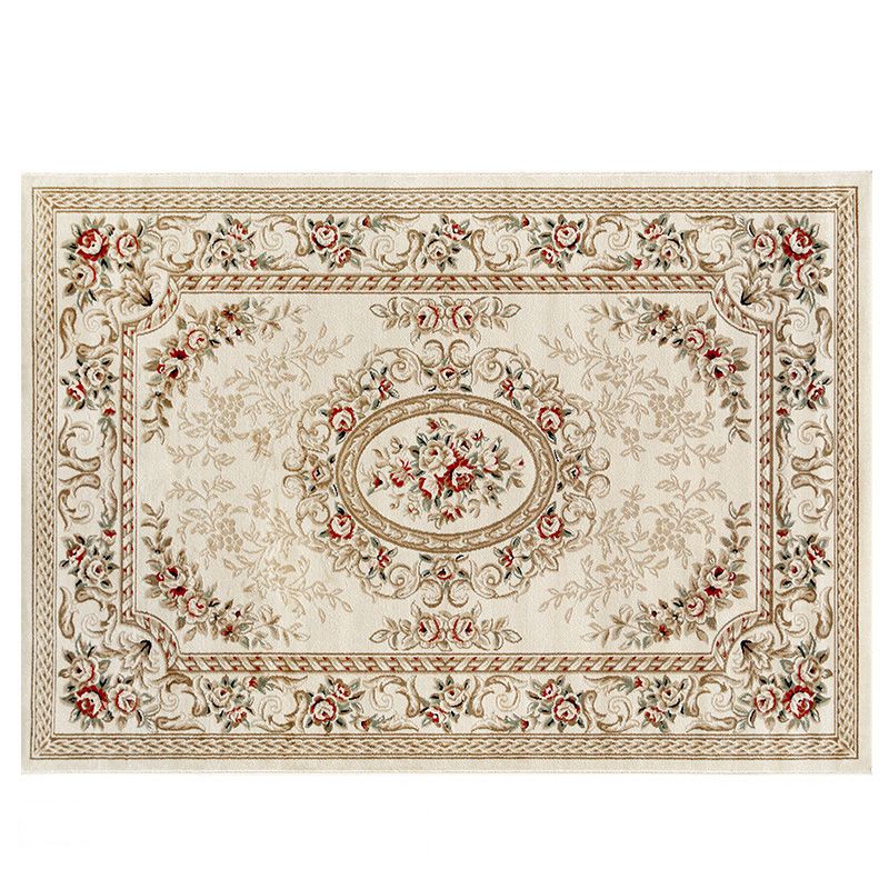 Beige traditionelle Fläche Teppichmedaillon Muster Polyester Fläche Teppich Easy Care Teppich für Wohnzimmer