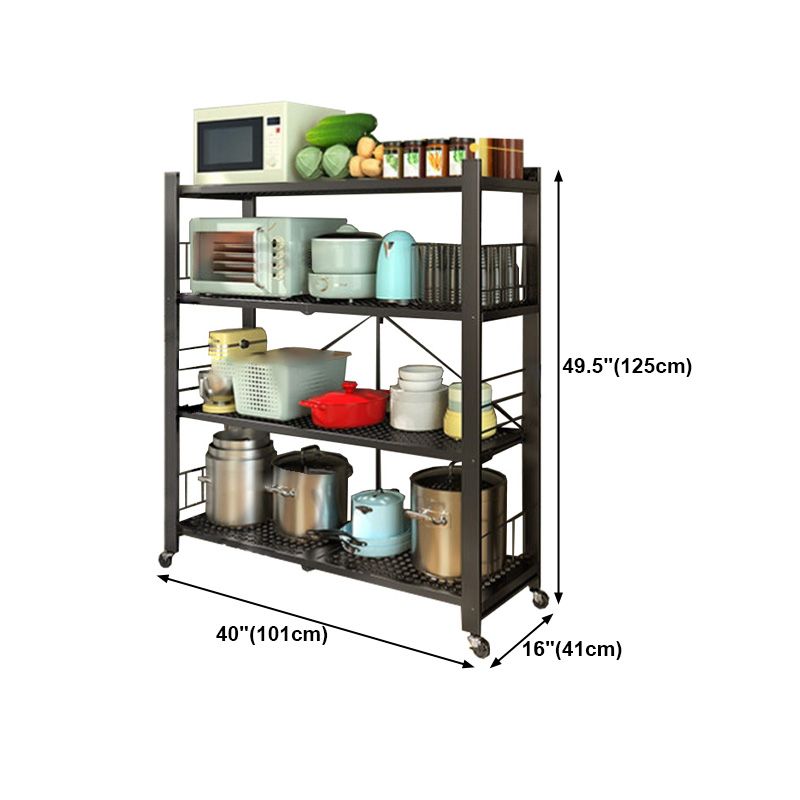 Contemporary Folding Steel Etagere Bookshelf with Caster Wheels