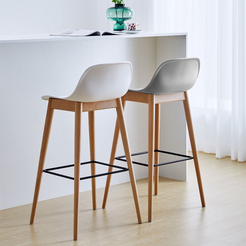 Contemporary Plastic Armless Bar Stool with Beech Solid Wood Base