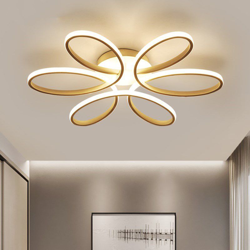 Flower-Shaped Semi Flush Ceiling Lights Contemporary Aluminum Ceiling Mount Chandelier for Living Room