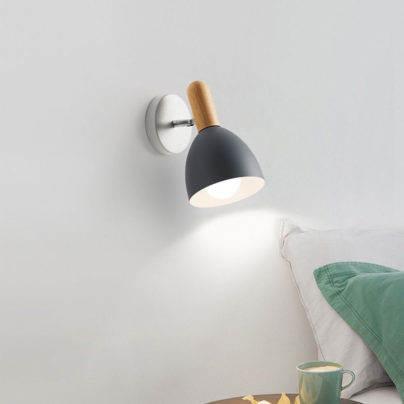 Nordic Style Metal Wall Light Dome Wall Sconce with Wood for Living Room