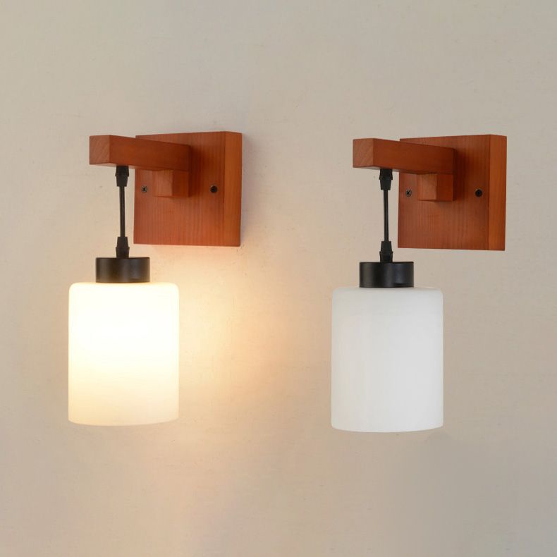 Luces apliques de pared en forma de cilindro de estilo moderno madera 1 lámpara de luz