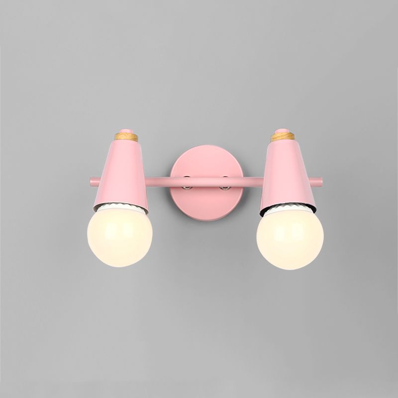 Modern Wood Wall Sconce Geometric Shape Wall Light with Metal Shade for Bedroom