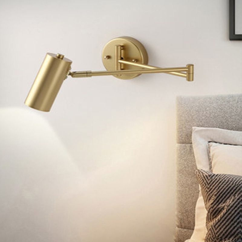 Metaal 1 lichte muur SCONCE Moderne cilindrische schaduw Wandlicht met verstelbare arm voor slaapkamer