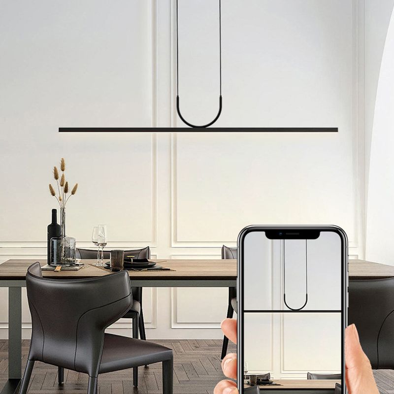 Linear 1 - Light LED Ceiling Pendant Fixture in Dark Black Aluminum Kitchen Island Fixture