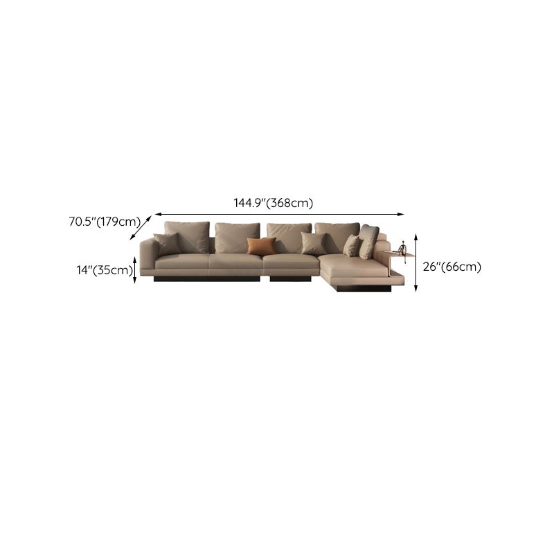 Contemporary Genuine Leather Sofa Square Arm Loose Back Sofa with Table