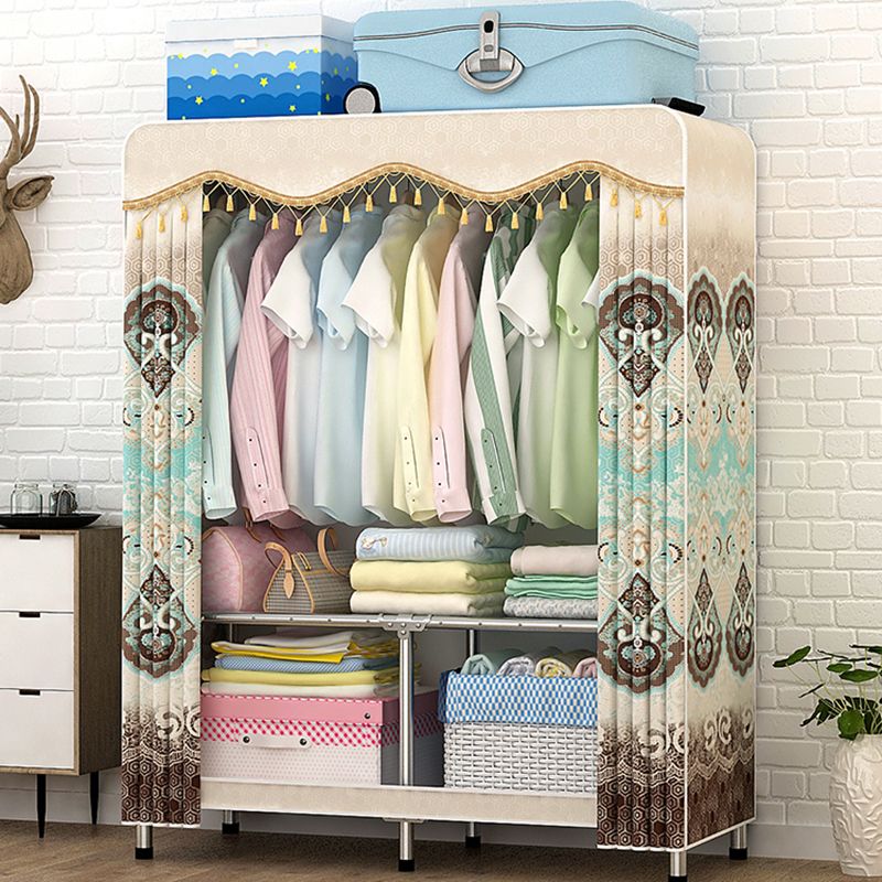 Contemporary Folding Wardrobe Cabinet Metal Frame Wardrobe with Shelves