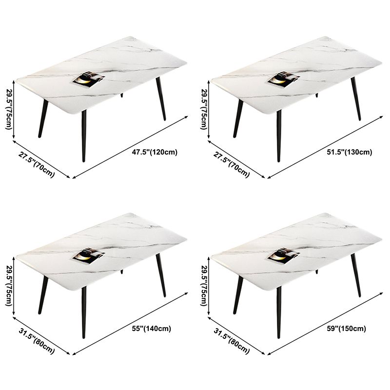 Sintered Stone White Dining Table Simplicity 4 Legs Table for Dining Room