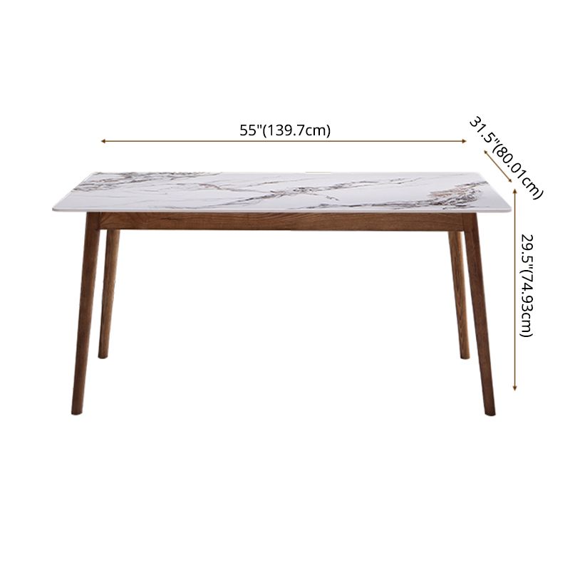 Modern Sintered Stone Dining Table Rectangular Dining Table with Four-leg Solid Wood Base