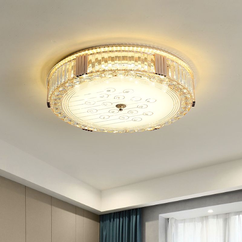 Contemporary Circular Lighting Fixture Clear Rectangular-Cut Crystals LED Flush Mount Lamp