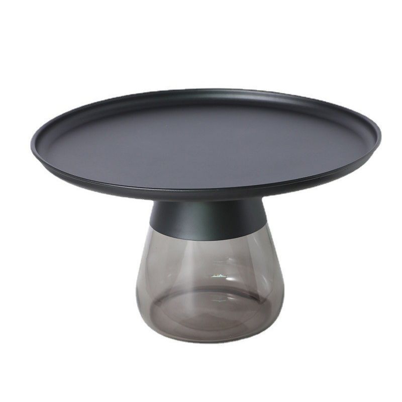 Mid-century Modern Metal Tray Top Glass Base Round Coffee Table