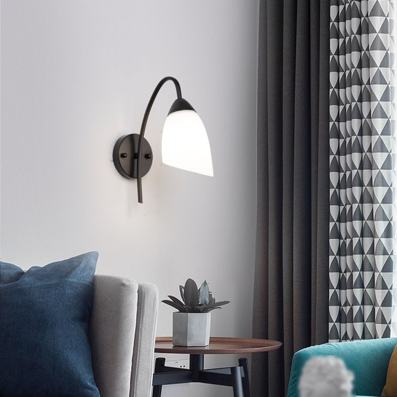 Black Metal Wall Light Modernism White Shaded Lighting for Foyer