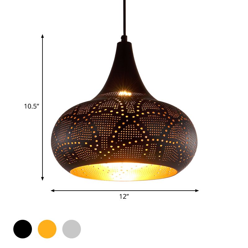 Gourd Restaurant Down Lighting Art Deco Metal 1 Bulb Silver/Bronze/Brass Hanging Pendant Light