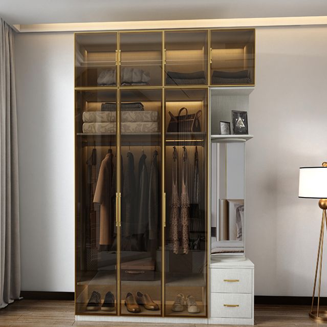 Modern Wardrobe Armoire Engineered Wood and Glass Wardrobe Closet