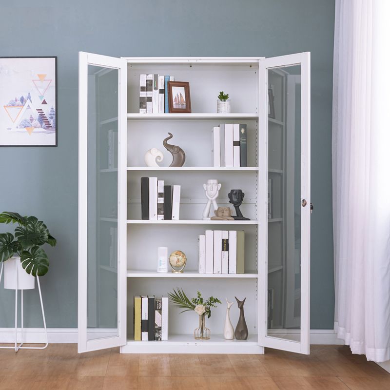 Modern Style Metal Bookshelf White Close Back Bookcase with Door for Home Office
