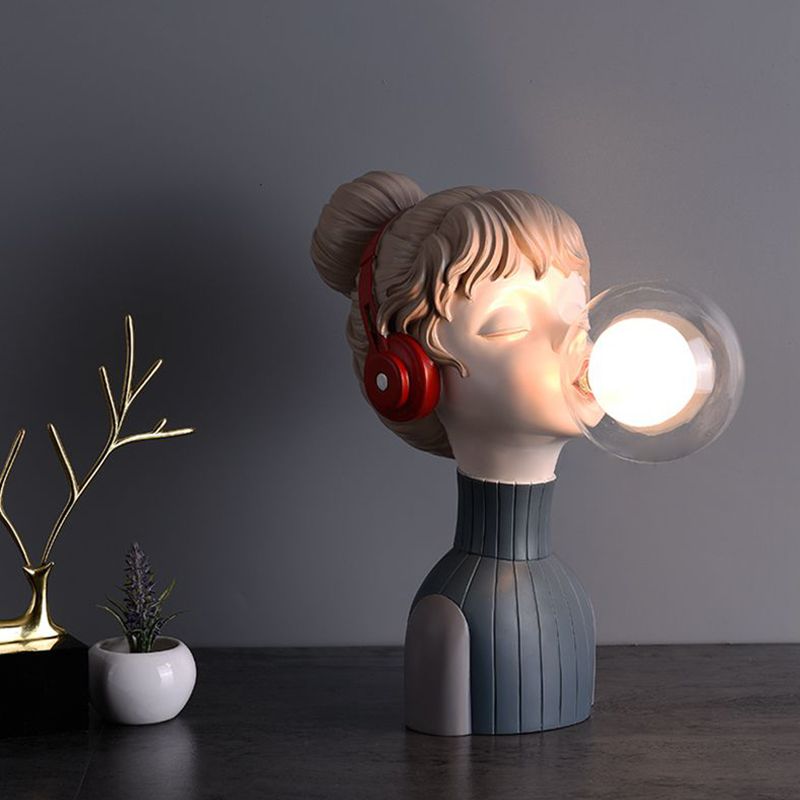 Resin Headphone Girl Tablette de chevet clair