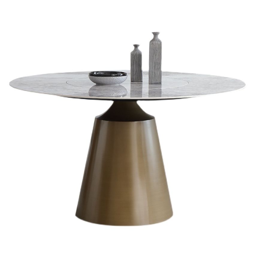 Sintered Stone Top Round Table for Restaurant Modern Dining Table with Metal Pedestal