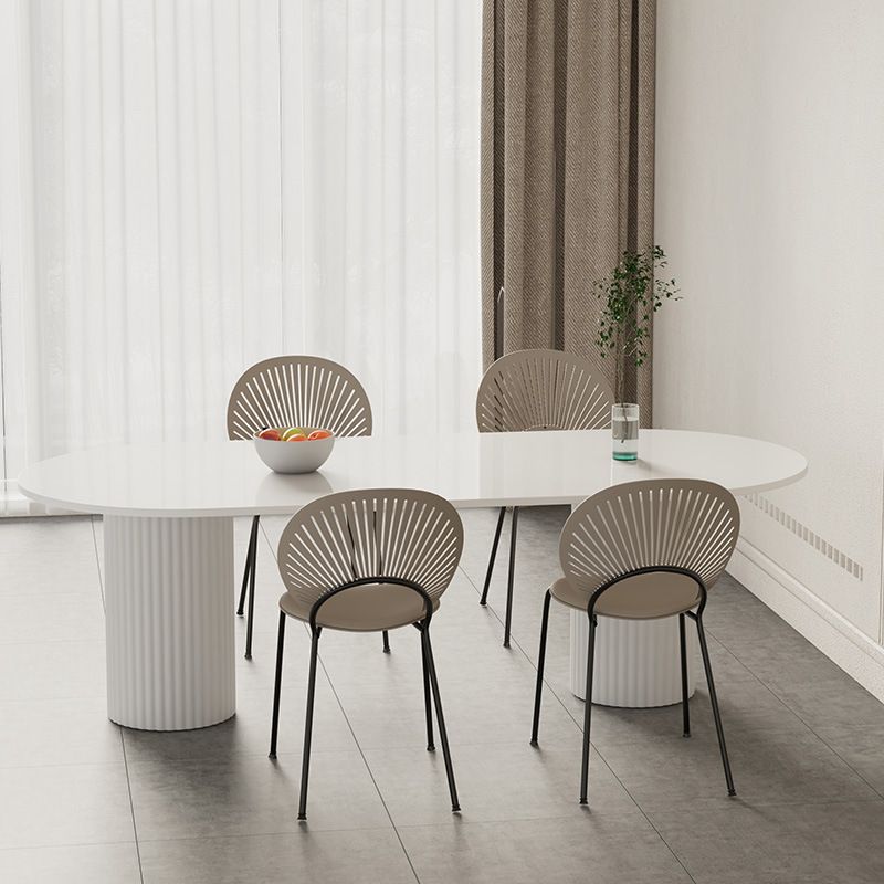 Metal Double Pedestal Table Modern Oval Dining Room Collection in White