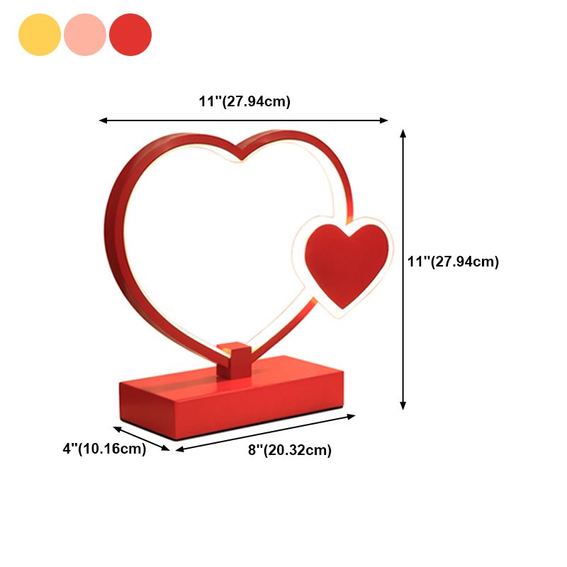 Romantic Heart Shaped Table Lamp Modern Metal Bedroom LED Night Light