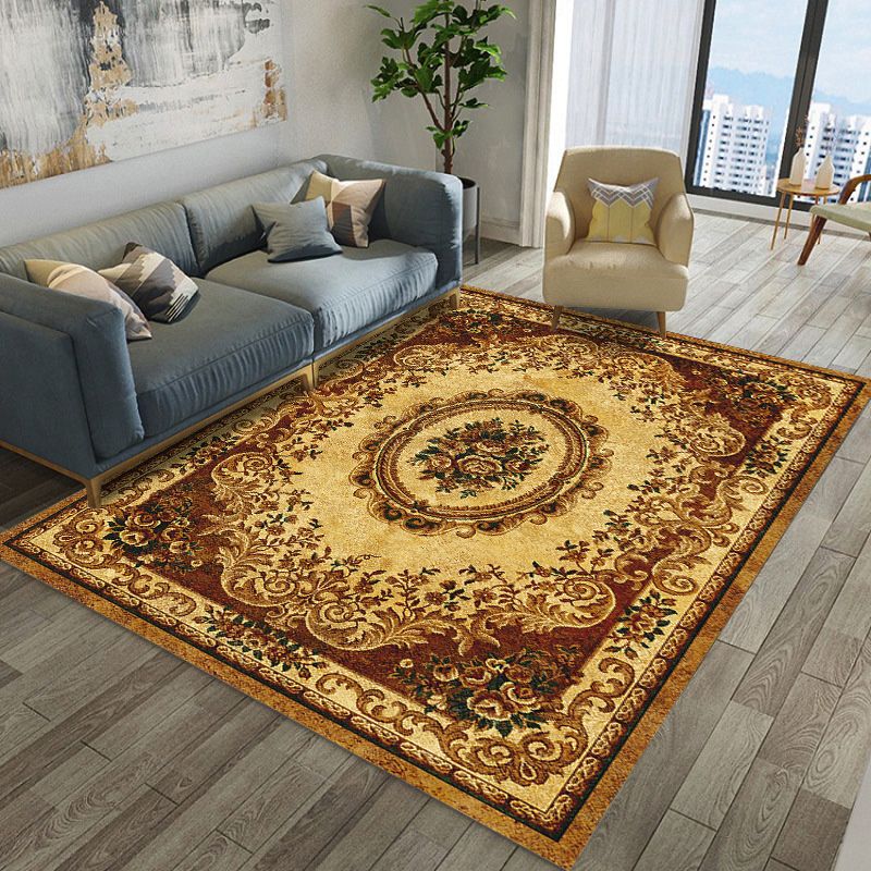 Classical European Indoor Rug Polyester Floral Print Carpet Non-Slip Backing Area Rug for Home Decor