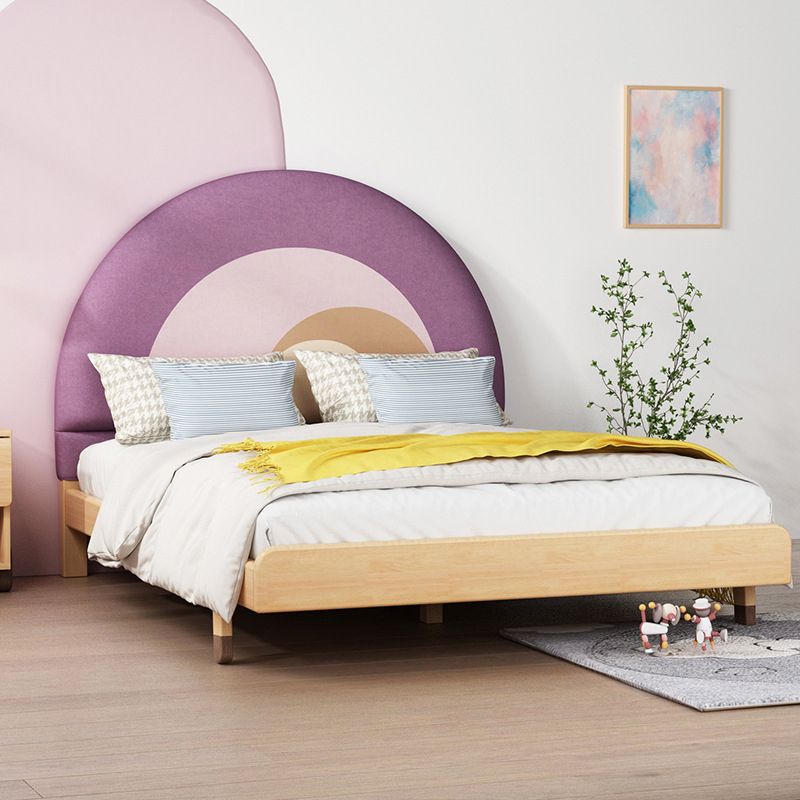 Solid Wood Platform Bed Scandinavian Light Purple Bed with Upholstered