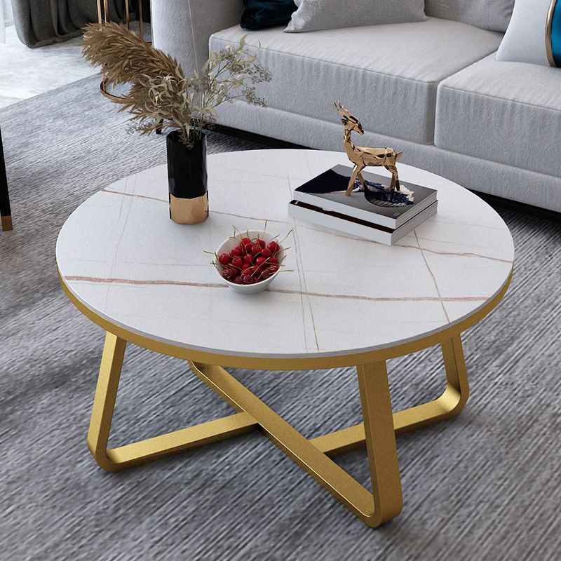 Round Slate Coffee Cocktail Table X-Base Coffee or End Table