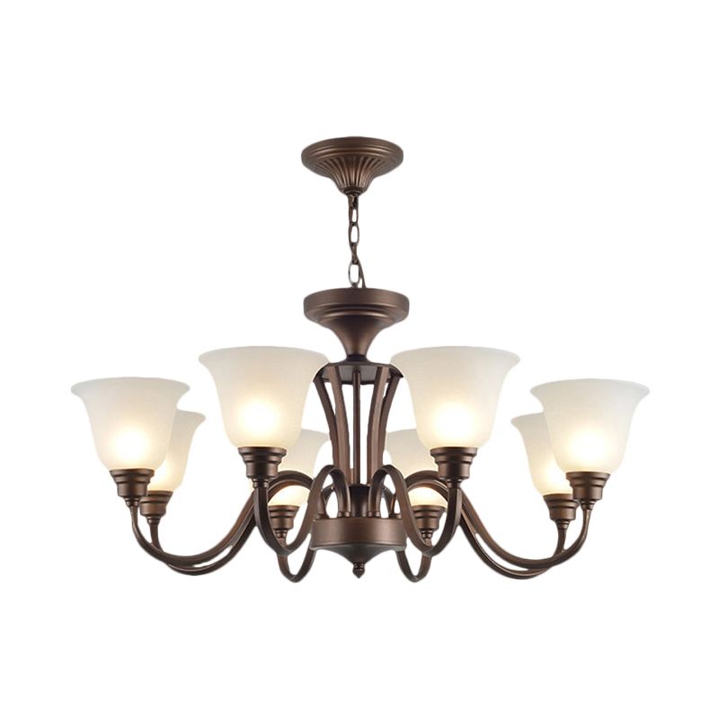 Scrolled Arm Metal Pendant Chandelier Rustic Style 3/5/6 Bulbs Guest Room Ceiling Hang Fixture in Brown