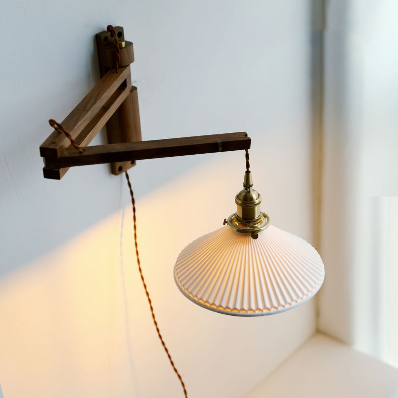 Wood Flared Wall Lighting Contemporary Style 1 Light Wall Light Fixture in White