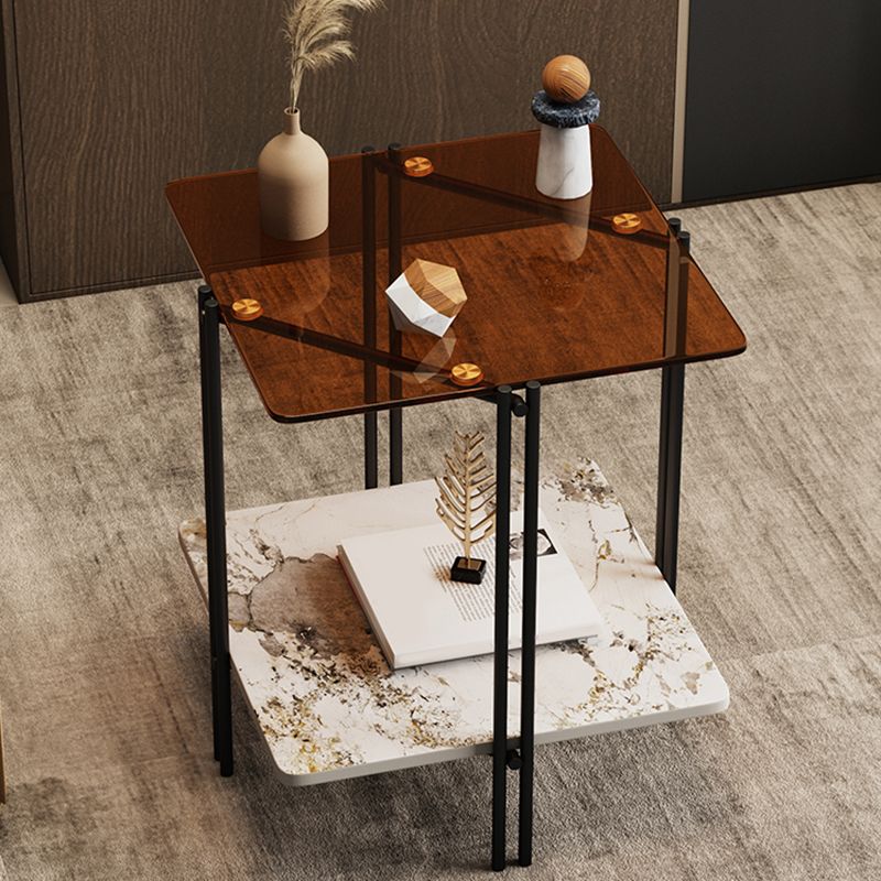 Modern 4 Legs Corner Table Glass Side End Table for Living Room